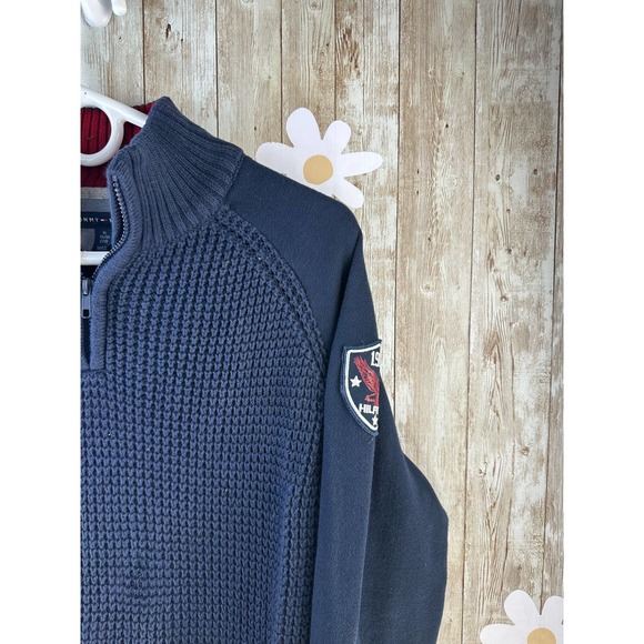 Tommy Hilfiger Boys‎ Sweater Sz XL 20 Navy Blue Pullover Fleece Raglan Sleeves - Picture 4 of 7